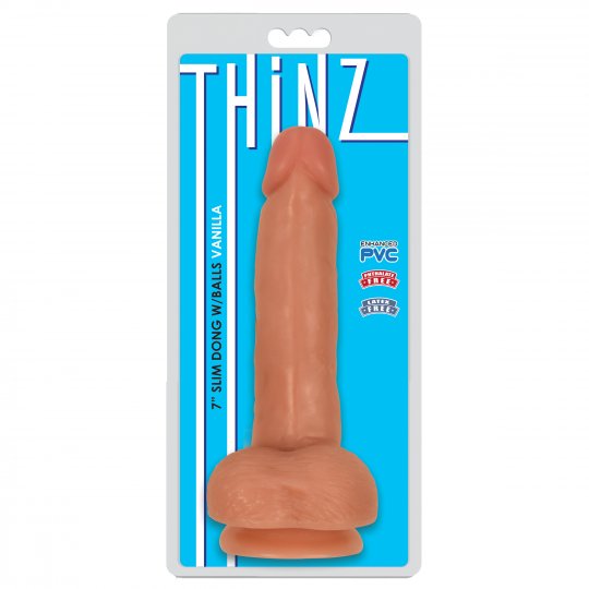 Thinz 7 Inch Slim Dildo with Balls - Light