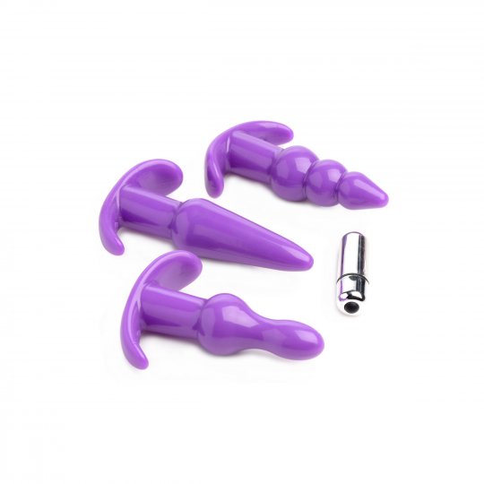 4 Piece Vibrating Anal Plug Set- Purple
