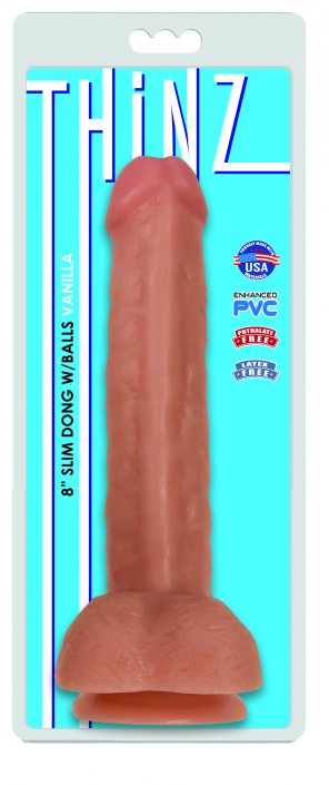 Thinz 8 Inch Slim Dildo with Balls - Light